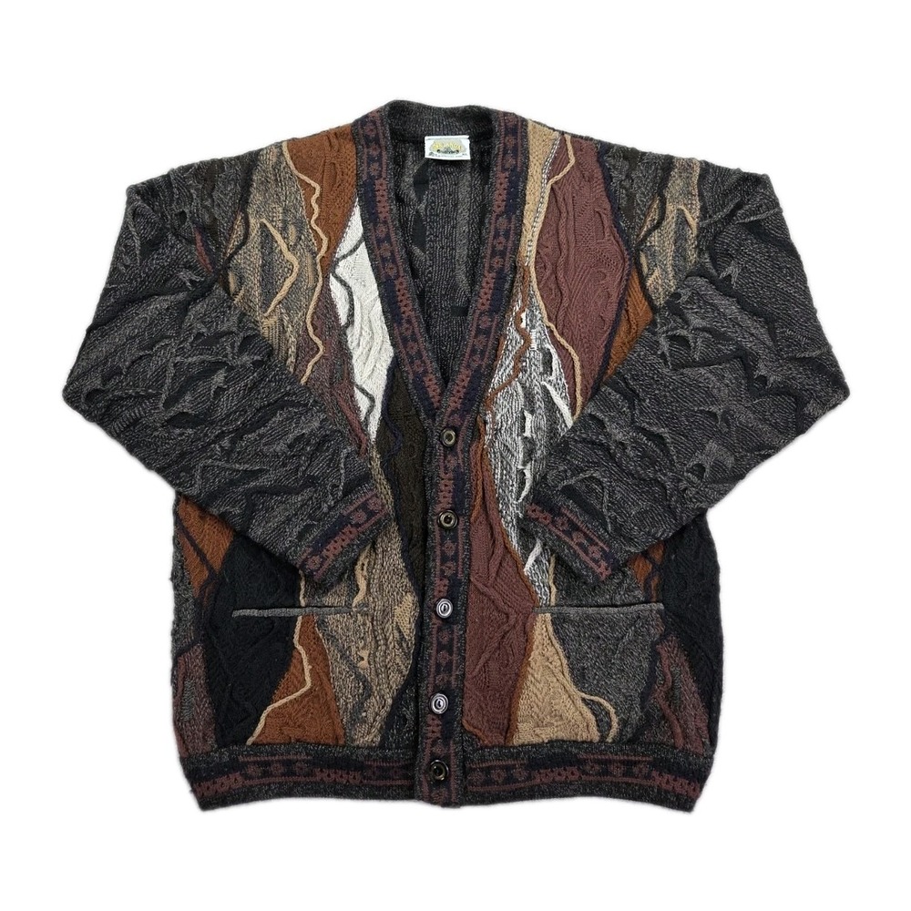 Aklanda Sweater Mens XL Wool Coogi Style Cardigan‎ 3D Knit